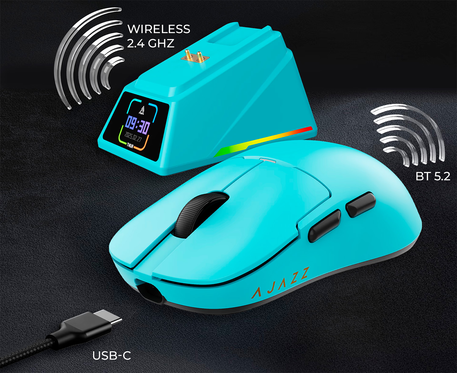 Бездротова миша Ajazz AJ159 APEX 8000 Гц із сенсором PixArt 3950 та зарядною станцією